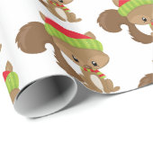 森林クリスマスの休日のリスのパーティーの覆い ラッピングペーパー (ロールコーナー)