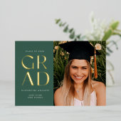 森林グリーンプレス箔グラッドブロック卒業 箔招待状 (立ち正面)