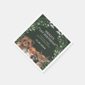 森林グリーンリーブウッドランドアニマルズワイルドワン誕生日 スタンダードカクテルナプキン (角)