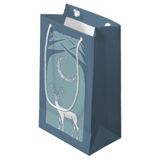 森林ケルト人の芸術の青および白いシカ スモールペーパーバッグ