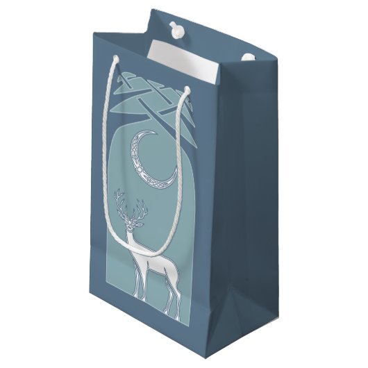 森林ケルト人の芸術の青および白いシカ スモールペーパーバッグ (正面アングル)