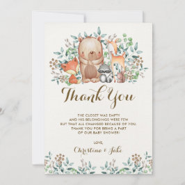 森林サンキューカードのベビーシャワーの誕生日 サンキューカード