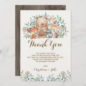 森林サンキューカードのベビーシャワーの誕生日 サンキューカード (正面/裏面)