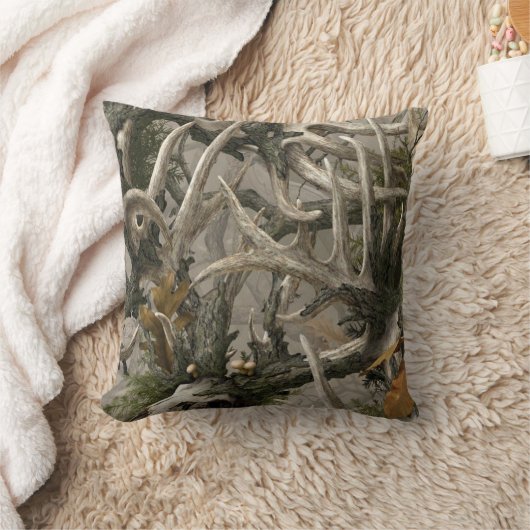 森林シカのスカルおよび(雄ジカの)枝角 クッション (ブランケット)