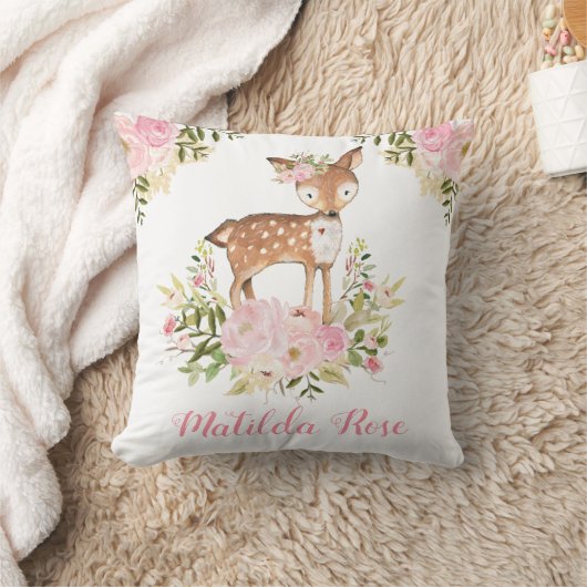 森林シカのピンクの花のシャクヤクの女の子の子供部屋の装飾 クッション (ブランケット)