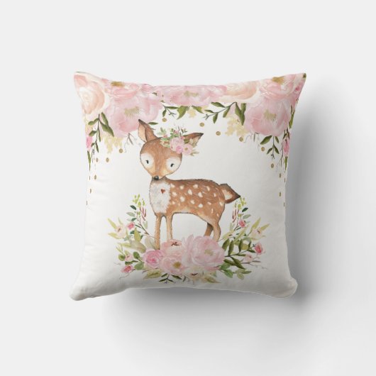 森林シカのピンクの花のシャクヤクの女の子の子供部屋の装飾 クッション (裏面)