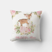 森林シカのピンクの花のシャクヤクの女の子の子供部屋の装飾 クッション (正面)