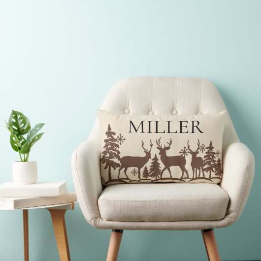 森林シカの冬の森林装飾用クッション ランバークッション (椅子)