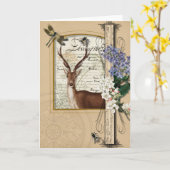 森林シカ-ヴィンテージは挨拶のノートを消します カード (黄色い花)