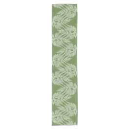 森林シダの白いシルエットパターン ショートテーブルランナー