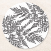 森林シダの葉状体のシルエット ラウンドペーパーコースター (正面)