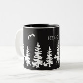 森林シルエット付きノルディックハイゲ白黒 ツートーンマグカップ (正面左)