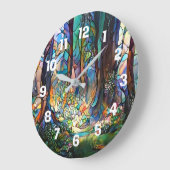 森林ステンドグラススタイルラウンドクロック ラージ壁時計 (傾斜)