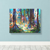 森林ステンドグラススタイル張設帆布 キャンバスプリント (インサイチュ (ウッドフロア))