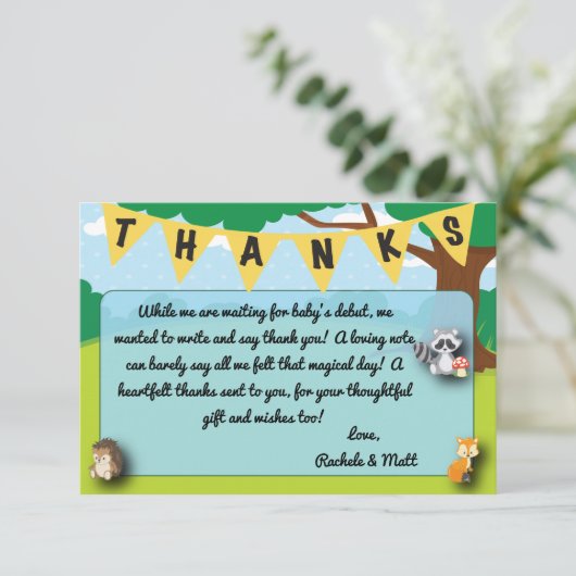 森林テーマのベビーシャワーのサンキューカードのカスタム! サンキューカード (スタンド正面)
