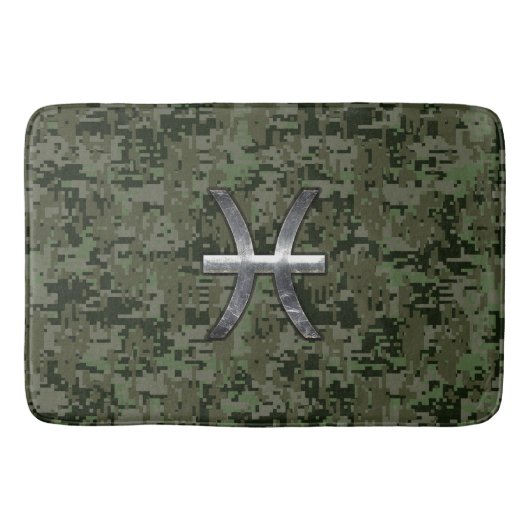 森林デジタル迷彩柄の魚類の(占星術の)十二宮図の印 バスマット (正面)