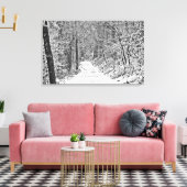 森林トレイルの雪B&W キャンバスプリント (インサイチュ (リビング))