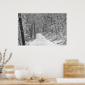 森林トレイルの雪B&W ポスター (キッチン)