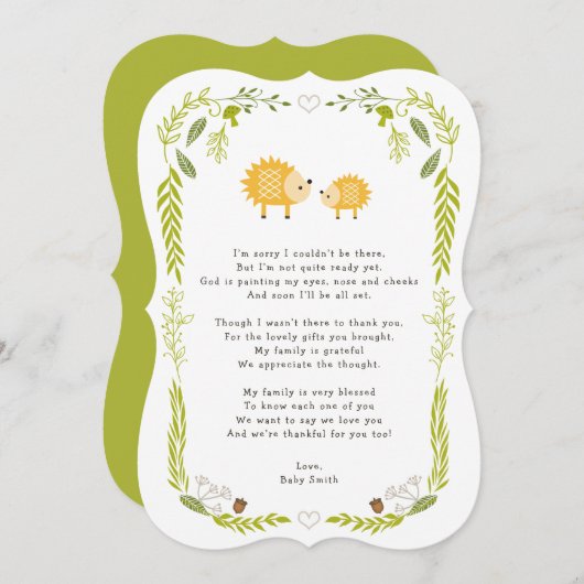 森林ハリネズミのベビーは詩が付いているノート感謝していしています サンキューカード (正面/裏面)