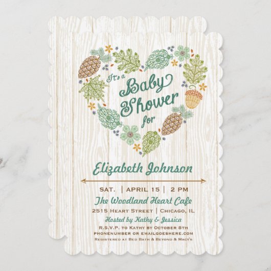 森林ハートのベビーシャワーの招待状 招待状 (正面/裏面)