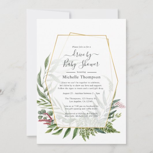 森林ハーバリウム幾何学的なシャワー駆動 招待状 (正面)