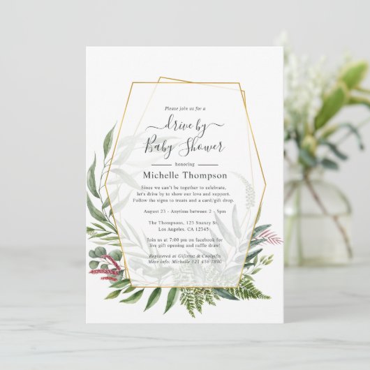 森林ハーバリウム幾何学的なシャワー駆動 招待状 (スタンド正面)