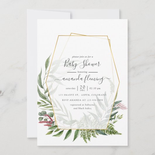 森林ハーバリウム幾何学的ベビーシャワー 招待状 (正面)