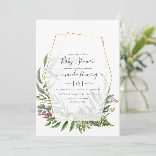 森林ハーバリウム幾何学的ベビーシャワー 招待状 (スタンド正面)