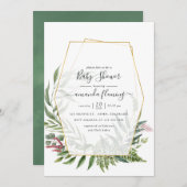 森林ハーバリウム幾何学的ベビーシャワー 招待状 (正面/裏面)