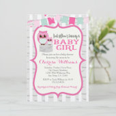 森林フクロウの女の赤ちゃんのシャワーの招待状 招待状 (スタンド正面)