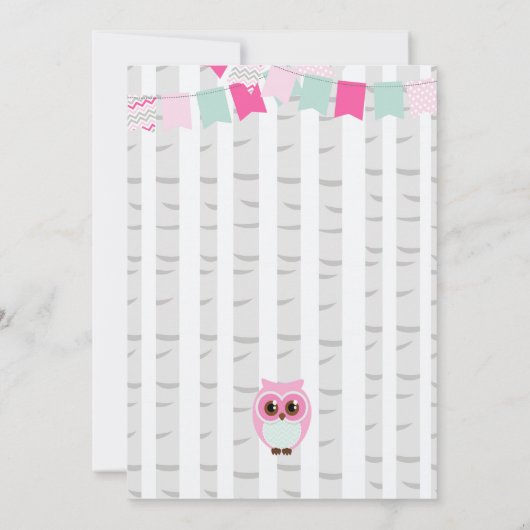森林フクロウの女の赤ちゃんのシャワーの招待状 招待状 (裏面)