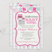 森林フクロウの女の赤ちゃんのシャワーの招待状 招待状 (正面/裏面)