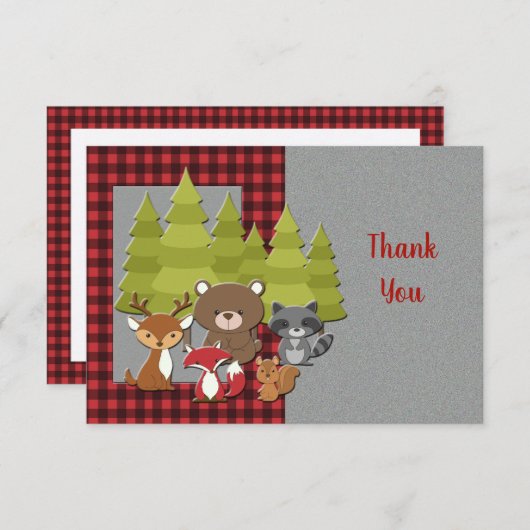 森林ベビーのサンキューカード 招待状 (正面/裏面)
