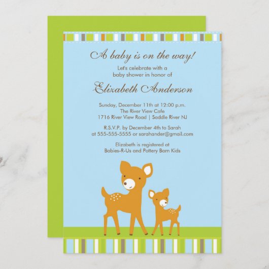 森林ベビーのシカのベビーシャワーの招待状 招待状 (正面/裏面)