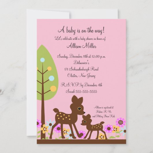 森林ベビーのシカのベビーシャワーの招待状 招待状 (正面)