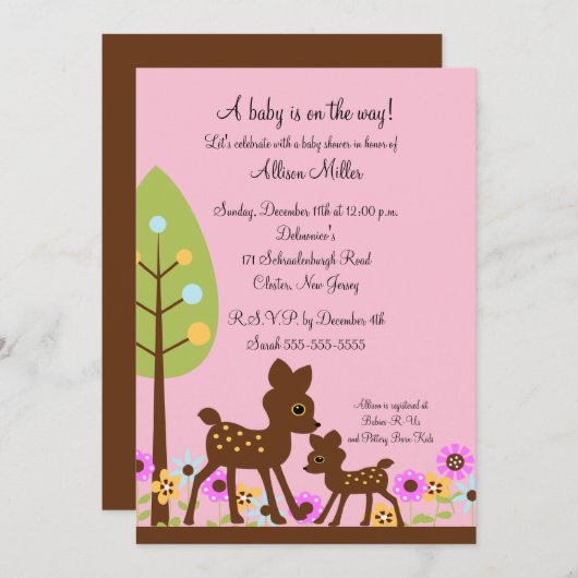 森林ベビーのシカのベビーシャワーの招待状 招待状 (正面/裏面)