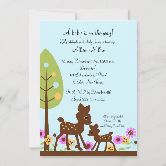 森林ベビーのシカの男の子のベビーシャワーの招待状 招待状 (正面)