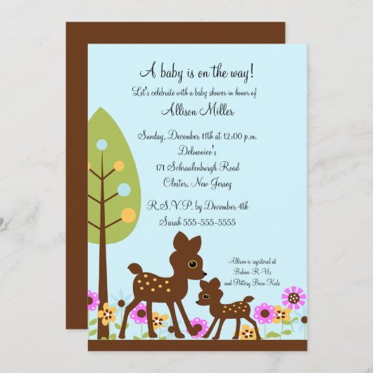 森林ベビーのシカの男の子のベビーシャワーの招待状 招待状 (正面/裏面)