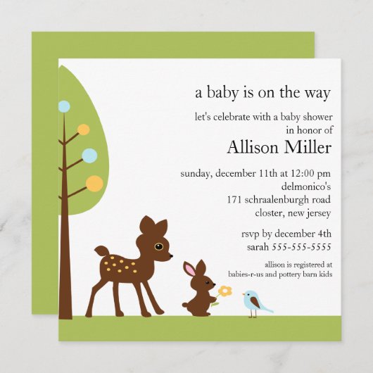 森林ベビーのAnimailsのベビーシャワーの招待状 招待状 (正面/裏面)