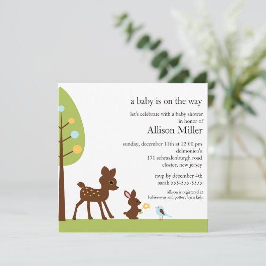 森林ベビーのAnimailsのベビーシャワーの招待状 招待状 (スタンド正面)