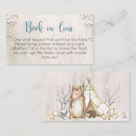 森林ベビーシャワーのおむつのラッフルカード エンクロージャーカード (正面/裏面)