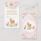 森林ベビーシャワーのピンクの花のおむつのラッフル エンクロージャーカード (正面/裏面)