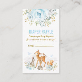 森林ベビーシャワーの青い花のおむつのラッフル エンクロージャーカード
