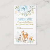 森林ベビーシャワーの青い花のおむつのラッフル エンクロージャーカード (正面)