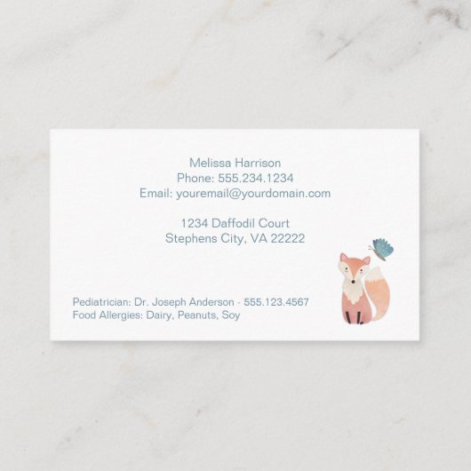 森林ベビー動物のお母さんのテレホンカード 名刺 (裏面)