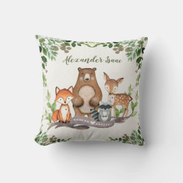 森林ベビー動物の緑の草木の子供部屋の装飾 クッション