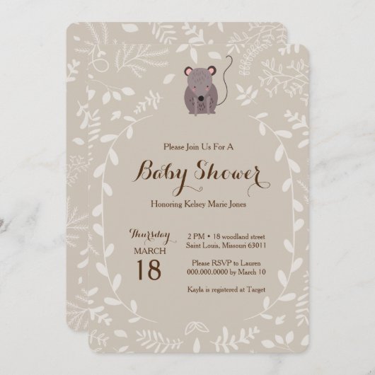森林マウスのベビーシャワーの招待状 招待状 (正面/裏面)