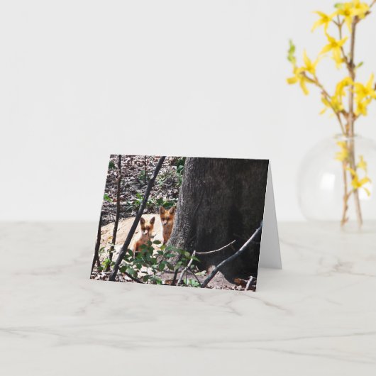 森林メッセージカードのキツネ カード (黄色い花)
