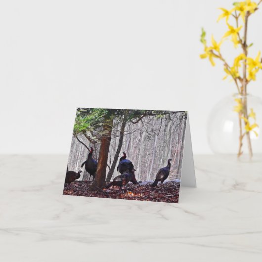 森林メッセージカードの七面鳥 カード (黄色い花)