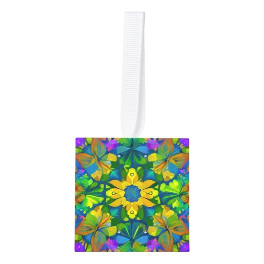 森林万華鏡のように千変万化するパターン葉 キューブオーナメント (正面)